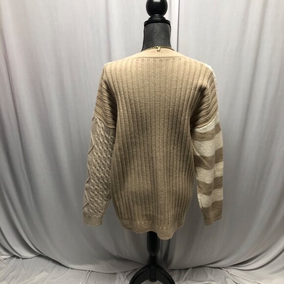 Neutral Colorblock Cable Knit Sweater Womens Size XL Drop Shoulder Sleeve NEW - Picture 5 of 10